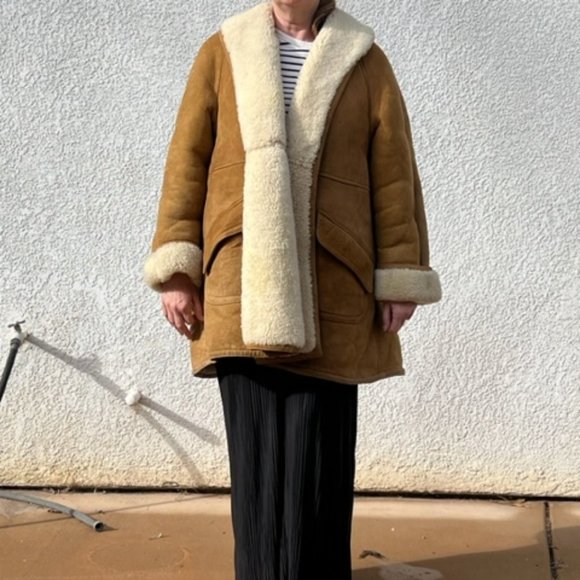 Ralph Lauren  Rare Vintage 80's Shearling Lambskin Suede Swing Coat - Picture 5 of 7